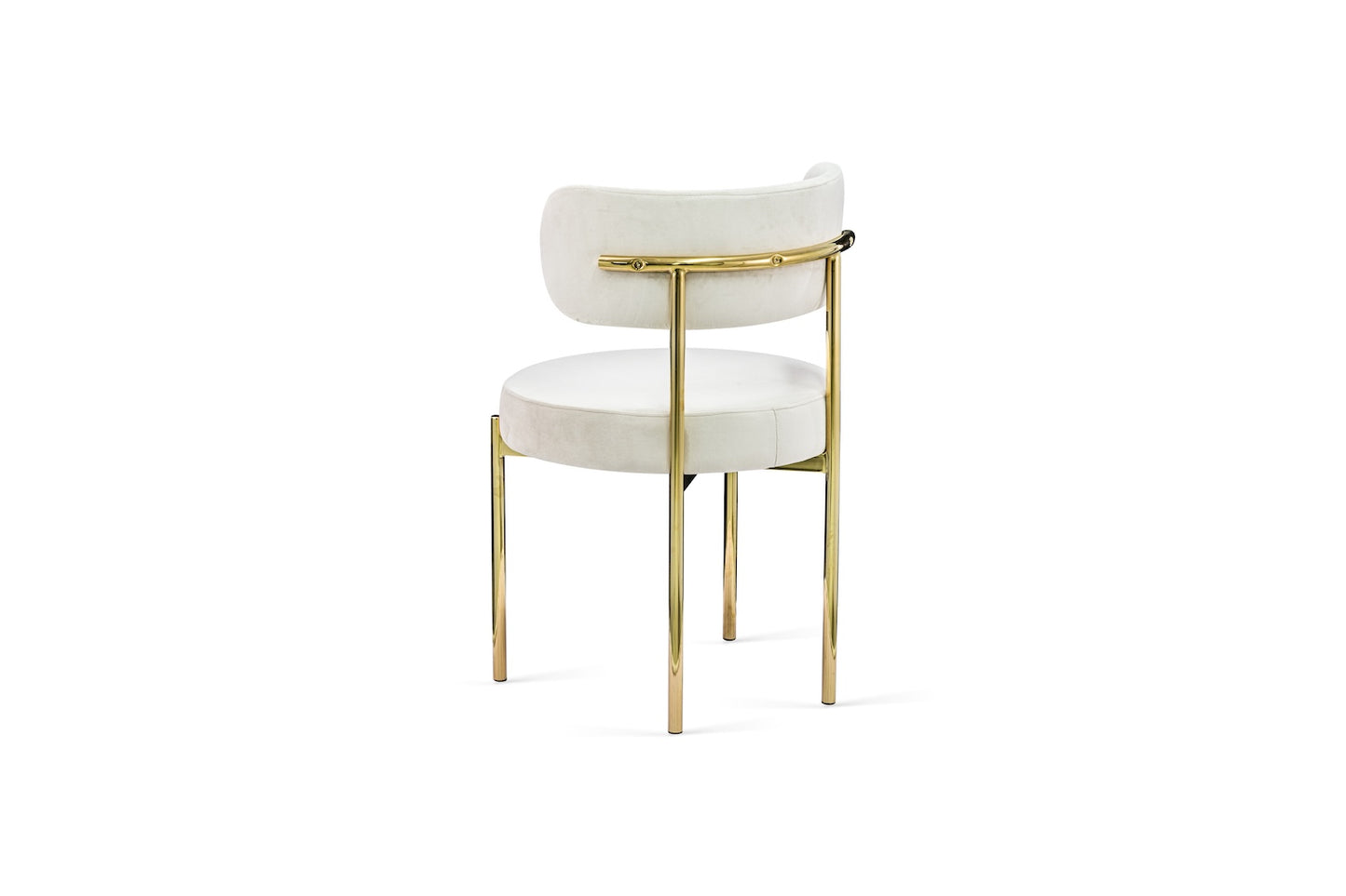 Polsterstuhl Lyon in beige mit goldenen Beinen und diagonaler Ansicht von hinten