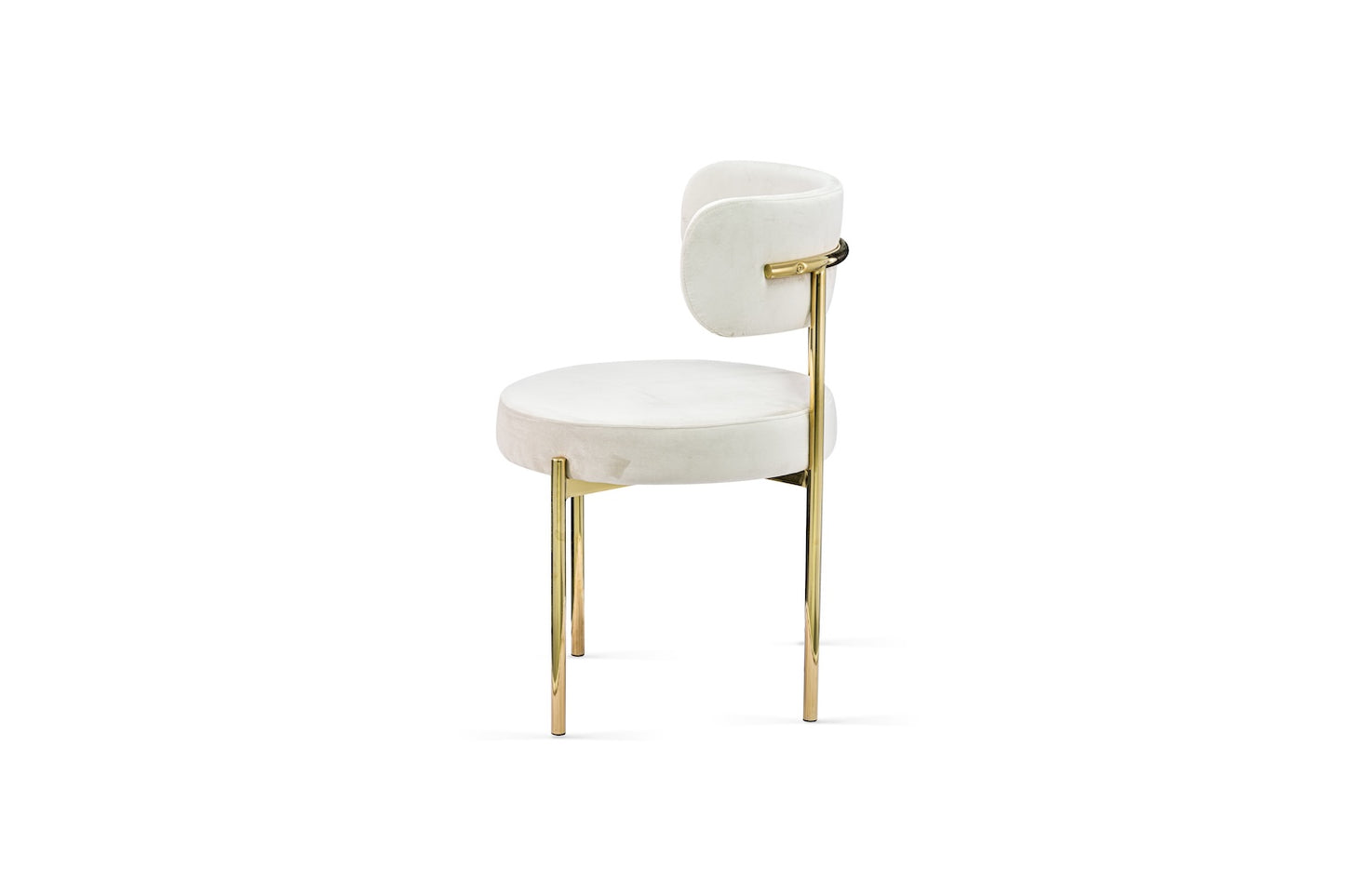 Polsterstuhl Lyon in beige mit goldenen Beinen in Seitenansicht