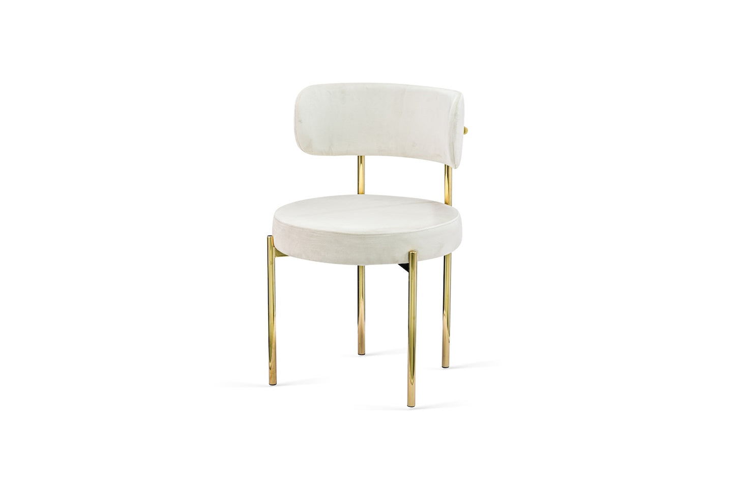 Polsterstuhl Lyon in beige mit goldenen Beinen in diagonaler Vorderansicht