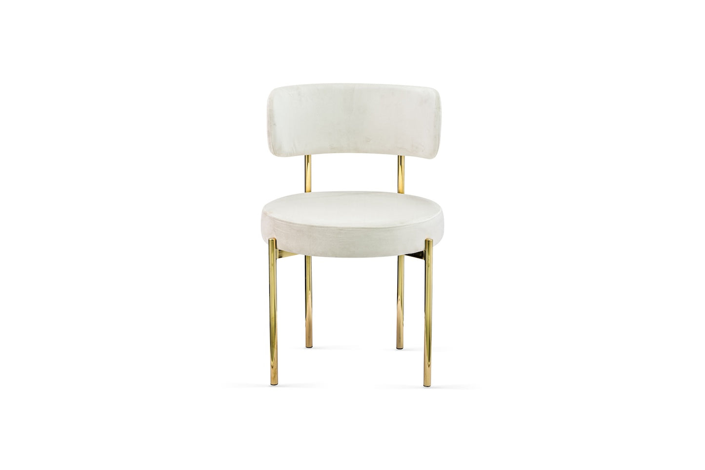 Polsterstuhl Lyon in beige mit goldenen Beinen in Vorderansicht