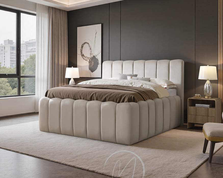 Cloudy Bett, 160x200cm, Samt Beige