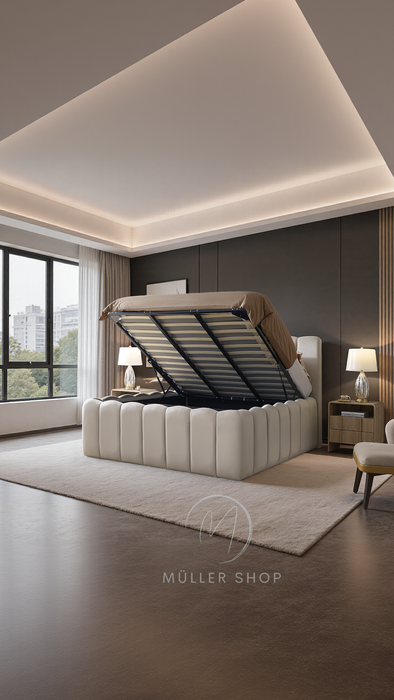 Cloudy Bett, 160x200cm, Samt Beige