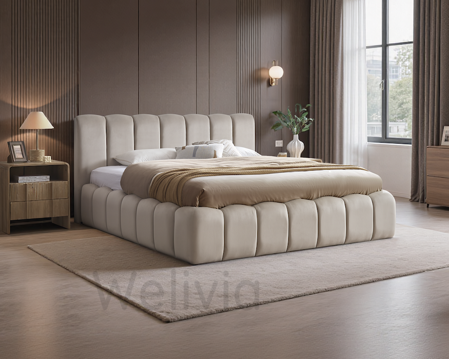 Cloud Bett, 160x200cm, Samt Beige