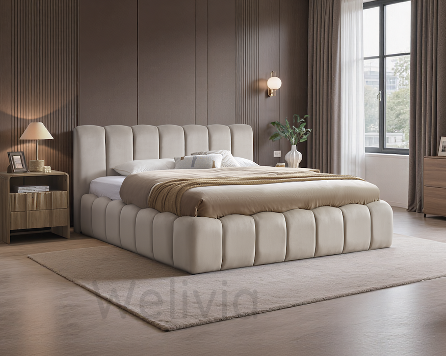 Cloud Bett, 180x200cm, Samt Beige