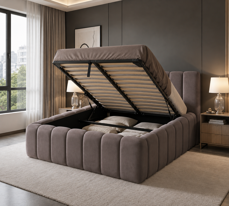 Cloudy Bett mit Samtstoff in Taupe