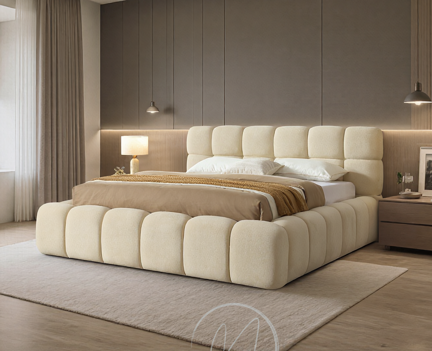 Bubble Bett, 160x200cm, Teddystoff in Beige oder Grau