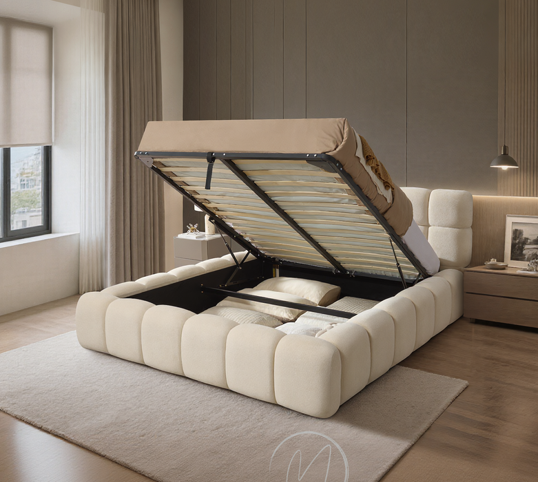 Bubble Bett, 160x200cm, Teddystoff in Beige oder Grau