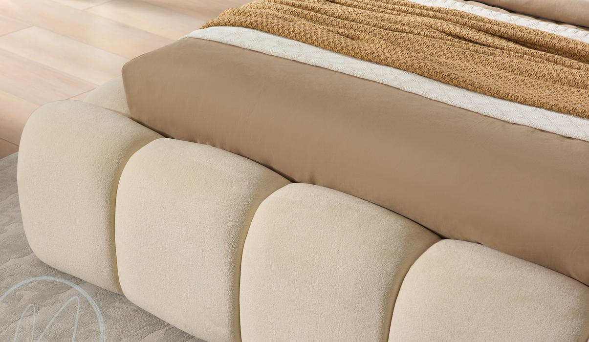 Bubble Bett, 160x200cm, Teddystoff in Beige oder Grau