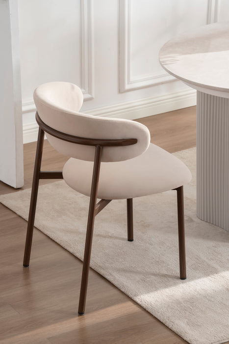 2er Set Elsa Stuhl, Samtstoff beige, Wallnussholz Optik