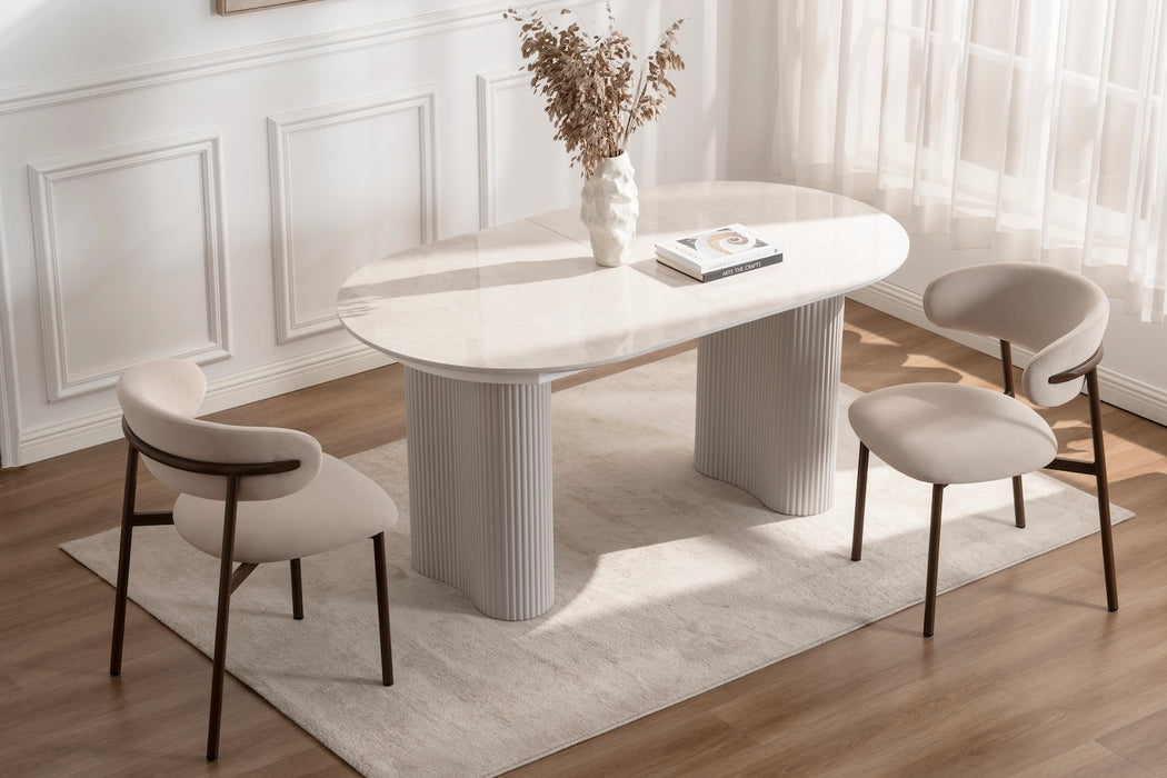 2er Set Elsa Stuhl, Samtstoff beige, Wallnussholz Optik