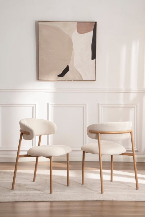2er Set Elsa Stuhl, Eichenholz, Chenille Stoff creme