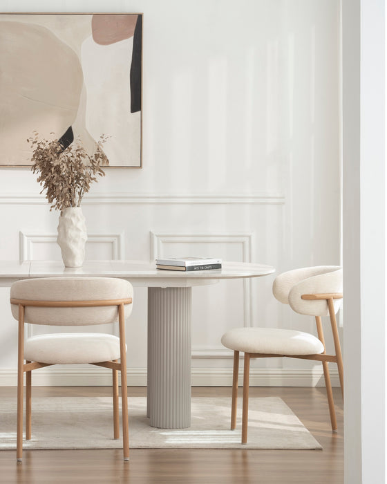 2er Set Elsa Stuhl, Eichenholz, Chenille Stoff creme