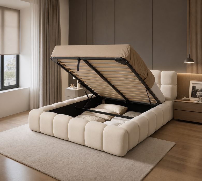 Bubble Bett, 160x200cm, Teddystoff in Beige oder Grau