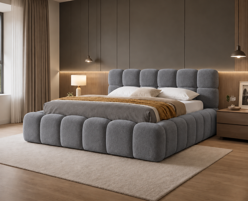 Bubble Bett mit Teddystoff in Beige oder Grau