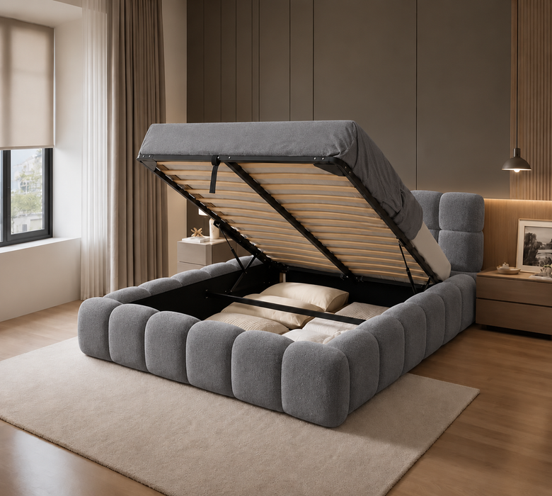 Bubble Bett mit Teddystoff in Beige oder Grau