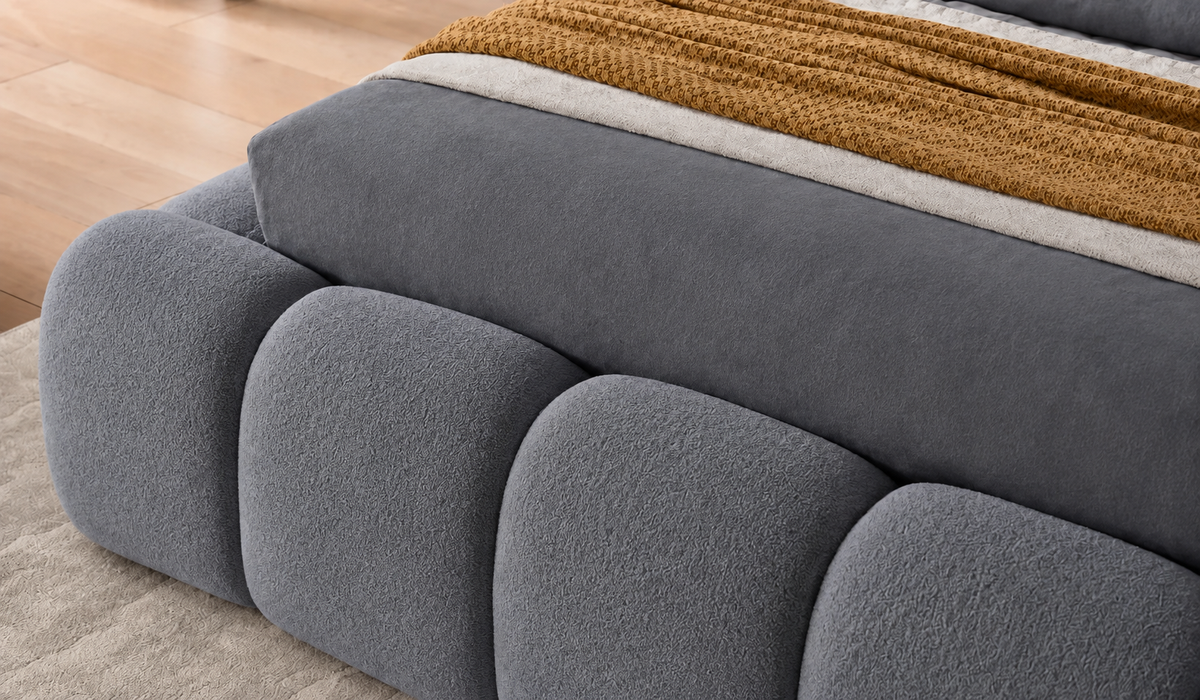Bubble Bett mit Teddystoff in Beige oder Grau