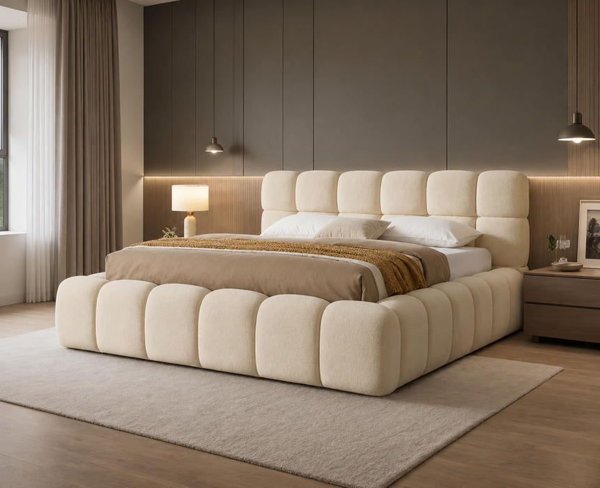 Bubble Bett, 160x200cm, Teddystoff in Beige oder Grau