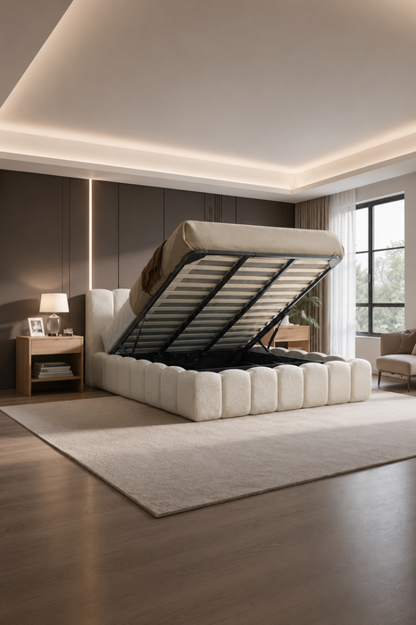 Cloud Bett mit Boucle & Creme
