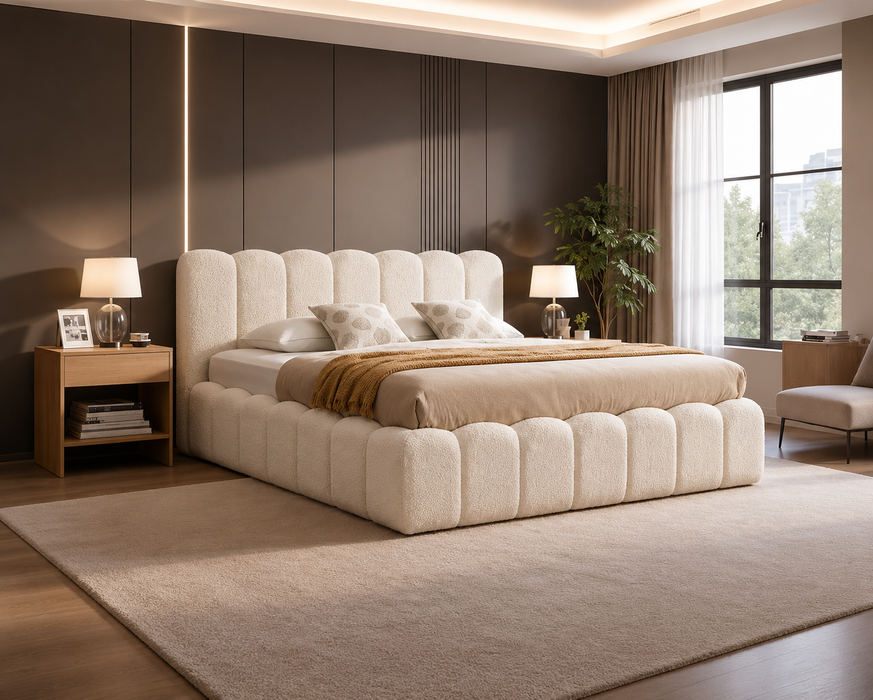 Cloud Bett mit Boucle & Creme