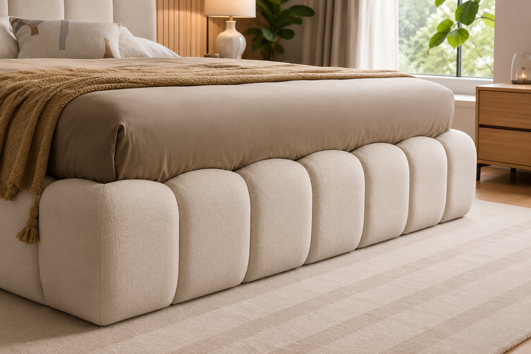 Cloud Bett in Samt & Beige