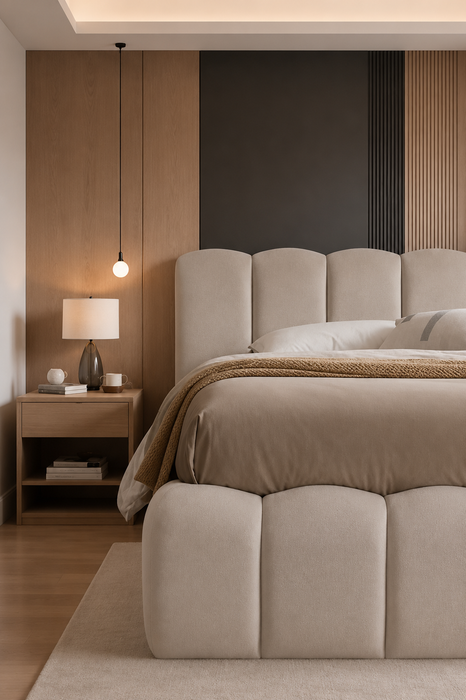 Cloud Bett in Samt & Beige