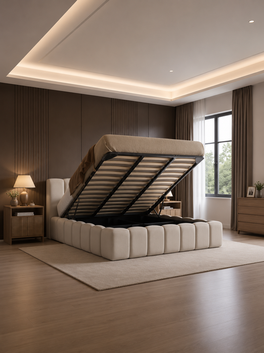 Cloud Bett in Samt & Beige
