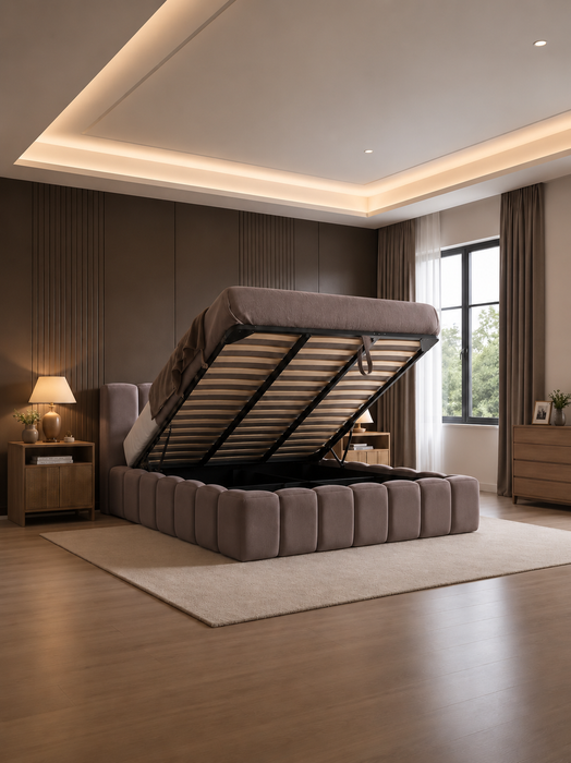 Cloud Bett mit Samtstoff in Taupe