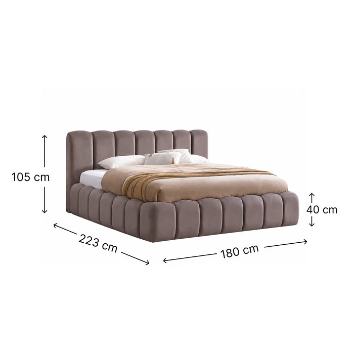 Cloud Bett mit Samtstoff in Taupe
