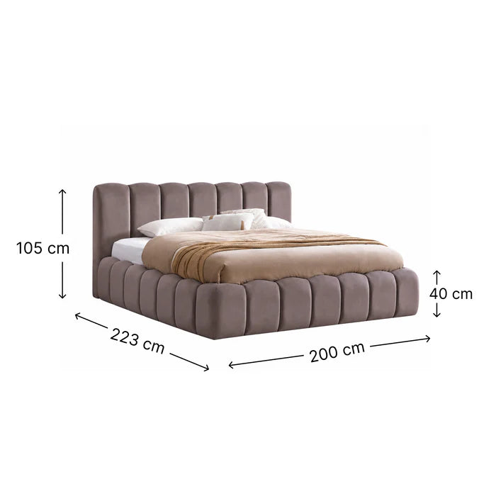 Cloud Bett mit Samtstoff in Taupe