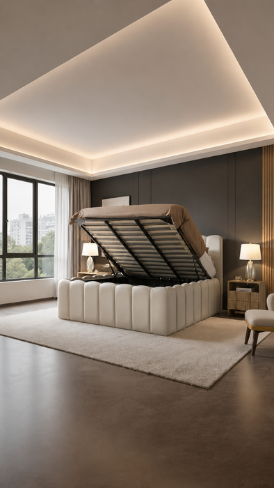 Cloudy Bett, 160x200cm, Samt Beige