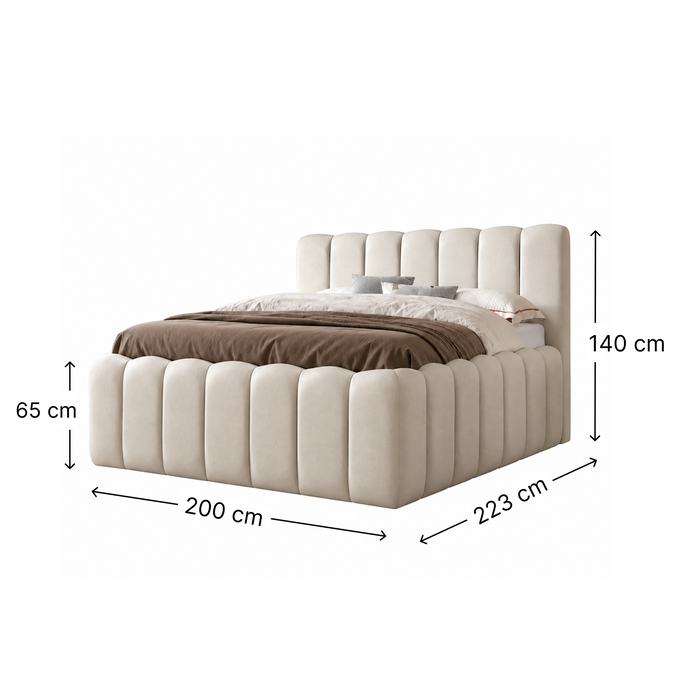 Cloudy Polsterbett mit Bettkasten – Samt Beige