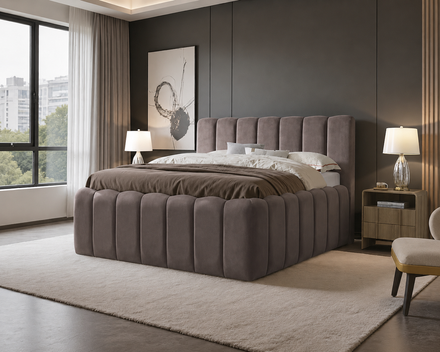New Cloudy Bett, 160x200cm, Samt Taupe