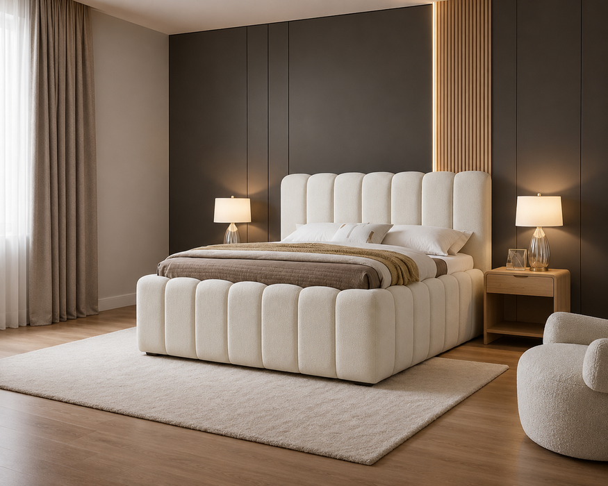 New Cloudy Bett, 200x200cm, Teddystoff Beige