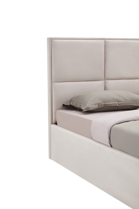 Manhattan Bett in beige Kopfteil aus diagonaler Perspektive