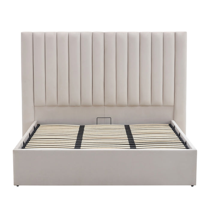 Marbella Bett mit Bettkasten in beige ohne Matratze Vorderansicht