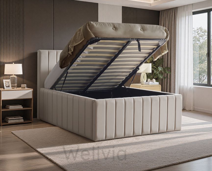 Miami Bett, 180x200cm, Samtstoff, Beige