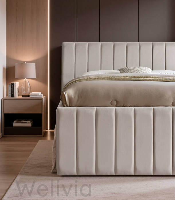 Miami Bett, 180x200cm, Samtstoff, Beige