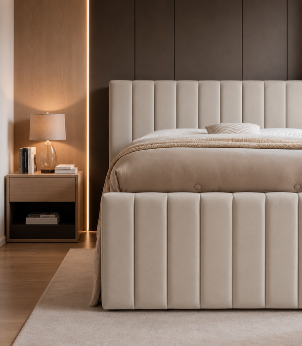 Miami Bett mit Samtstoff & Beige