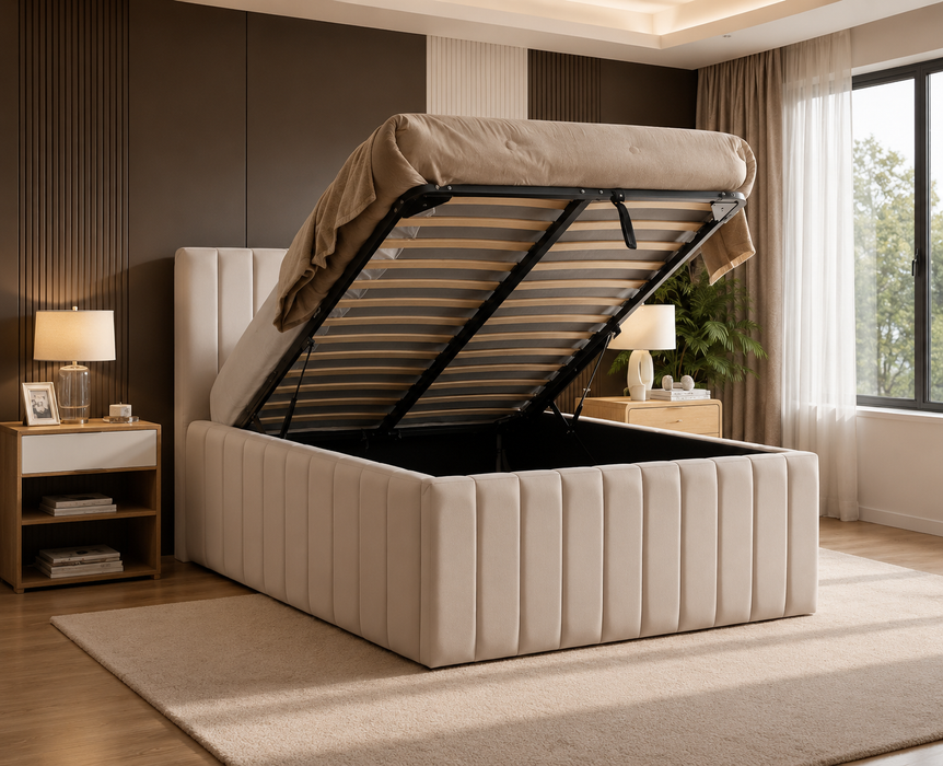 Miami Bett mit Samtstoff & Beige