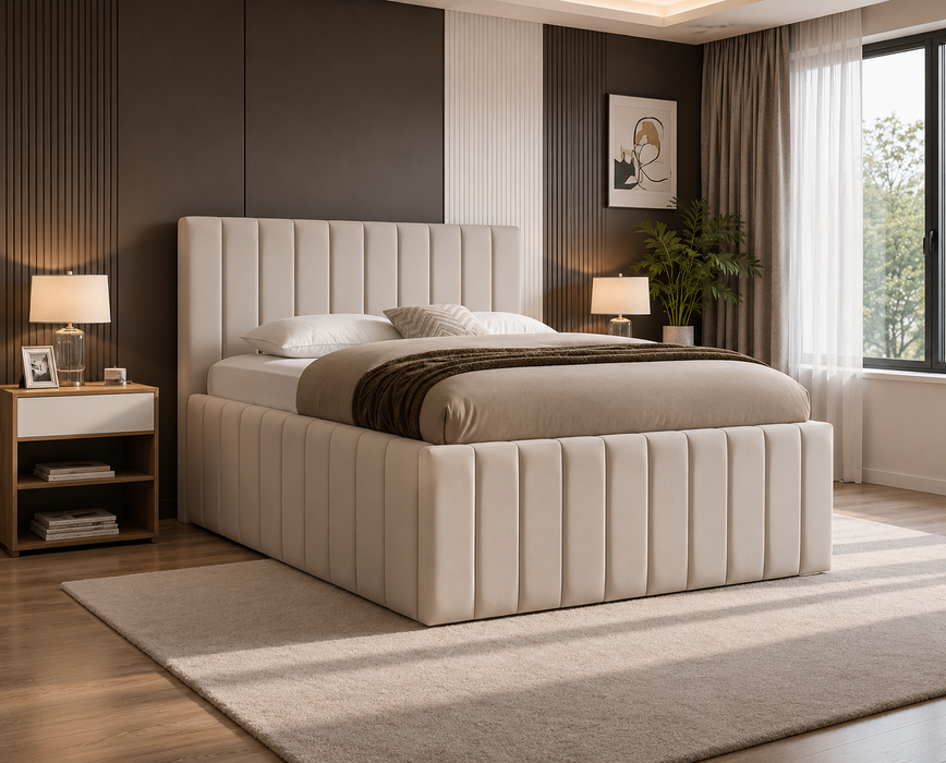 Miami Bett mit Samtstoff & Beige