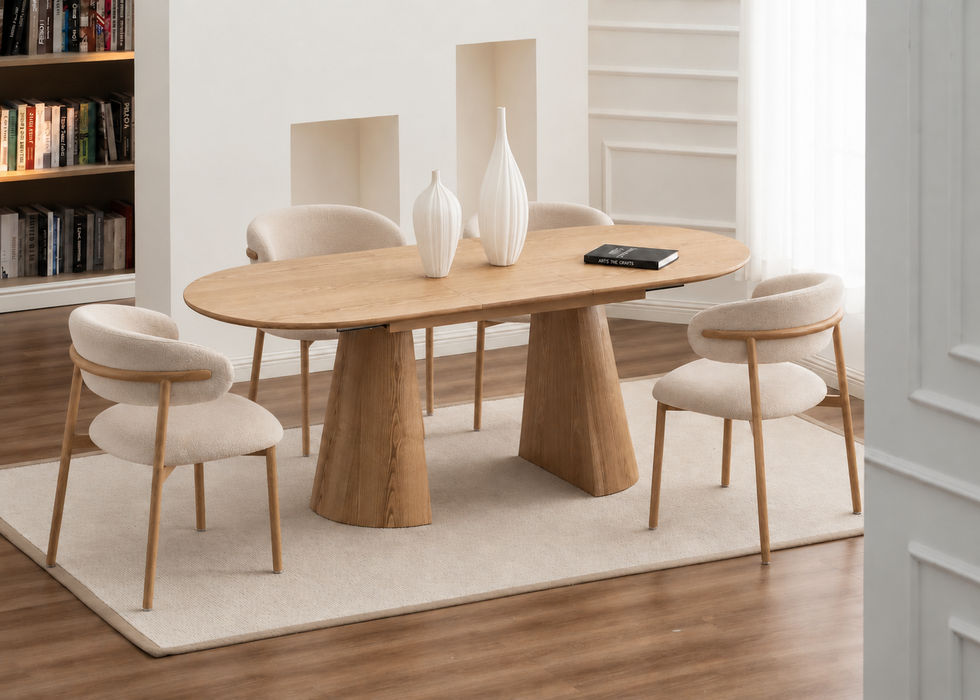 Esszimmer Set – 4x Elsa Stuhl in Eiche + Myra Esstisch in Eiche