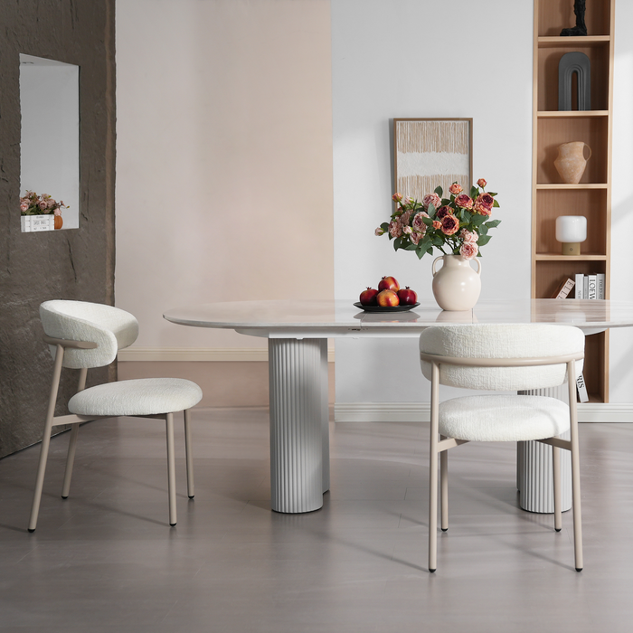 2er Set Natascha Stuhl, Chenille Stoff, Elfenbein Farbe, Füße beige