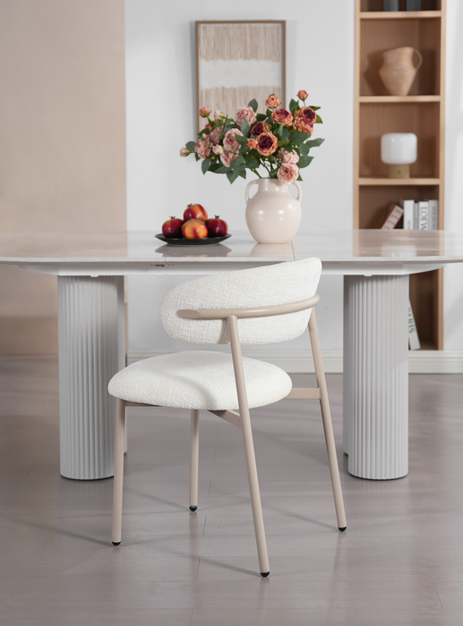 2er Set Natascha Stuhl, Chenille Stoff, Elfenbein Farbe, Füße beige