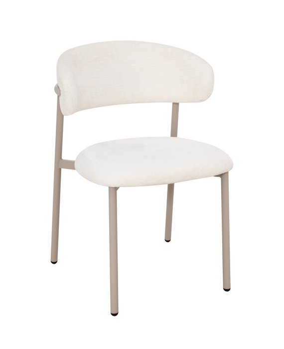 2er Set Natascha Stuhl, Chenille Stoff, Elfenbein Farbe, Füße beige