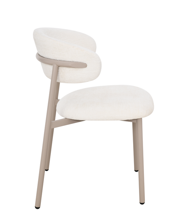 2er Set Natascha Stuhl, Chenille Stoff, Elfenbein Farbe, Füße beige