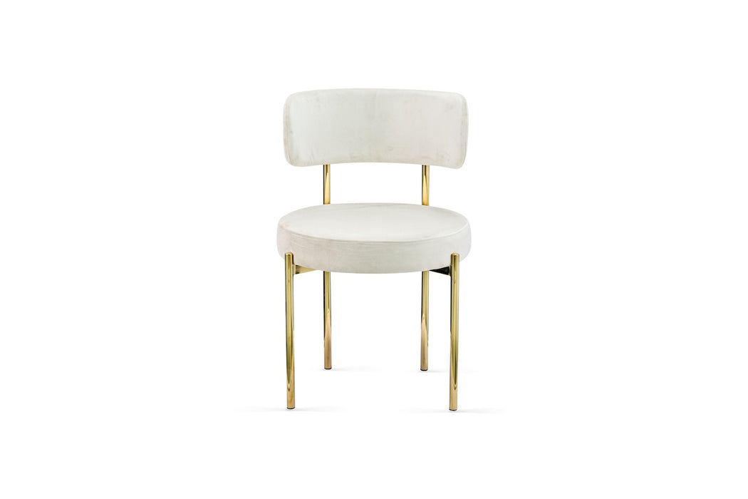 Polsterstuhl Lyon in beige mit goldenen Beinen in Vorderansicht