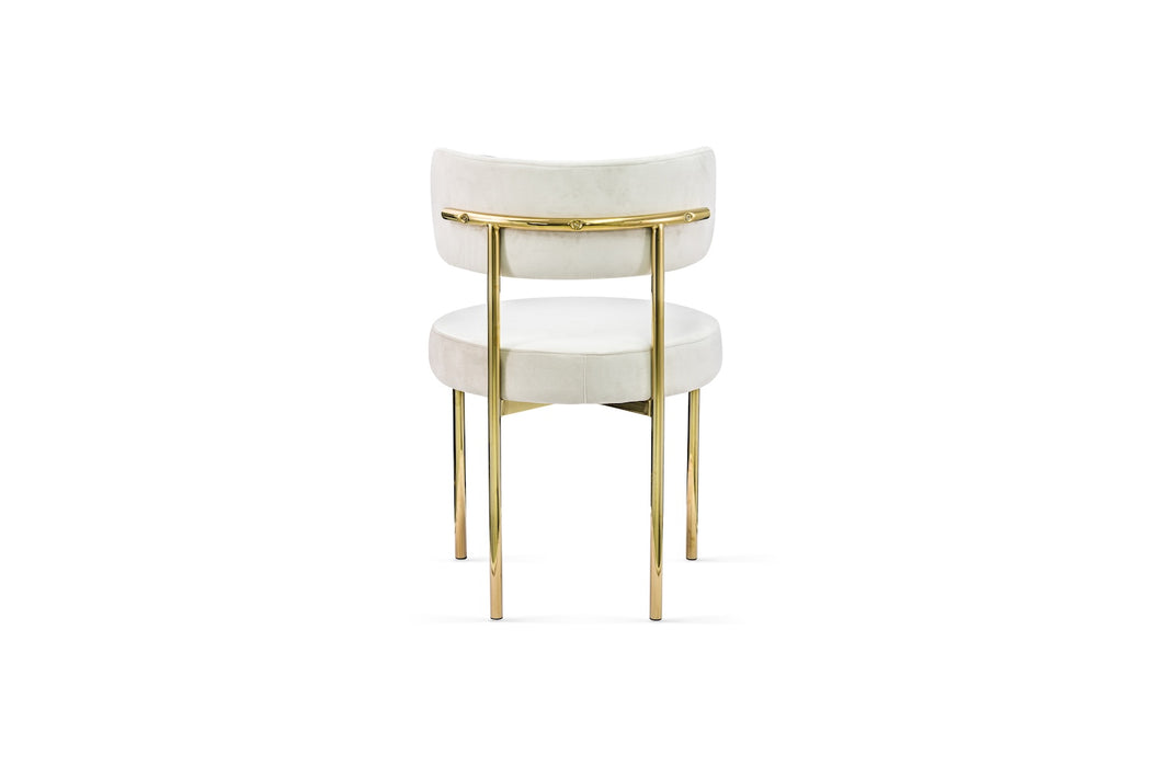 Polsterstuhl Lyon in beige mit goldenen Beinen und Ansicht von hinten