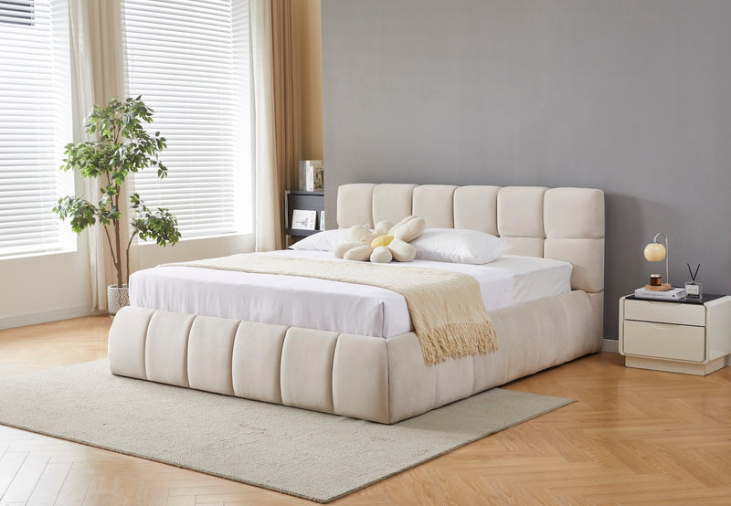 Venedig Bett mit Bettkasten in der Farbe beige in diagonaler Ansicht