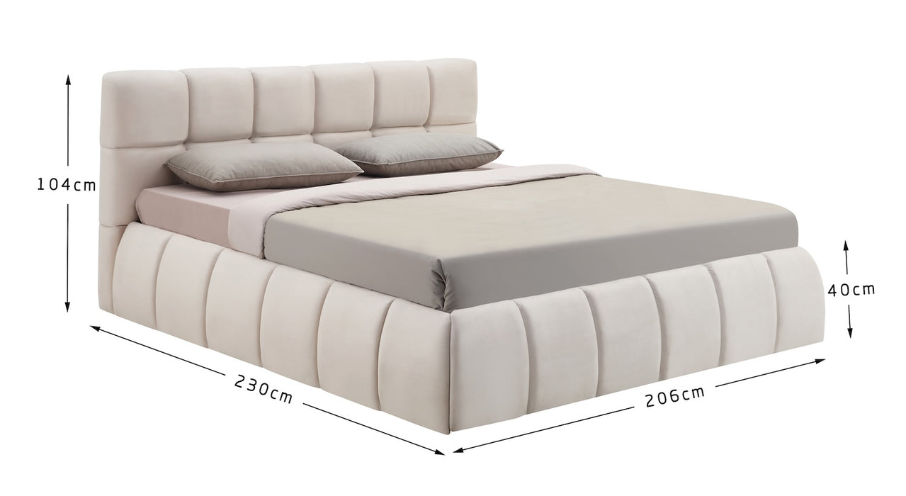 Venedig Bett mit Bettkasten in beige Samtstoff inkl. Maße groß
