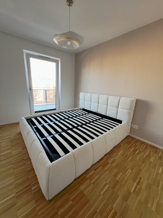 Venedig Bett mit Bettkasten, Teddy Stoff Bouclé, 160x200cm oder 180x200cm